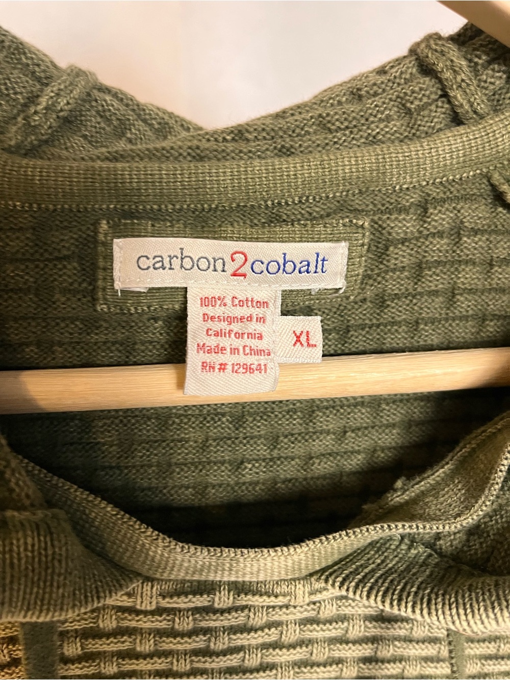 Men’s Hooded Textured Olive Sweatshirt - Picture 2 of 4